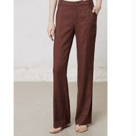 Anthropologie Pants - Anthropologie Elevenses Brown Linen Wide Leg Pants Size 12